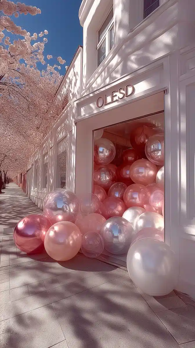 Modern Storefront with Balloons Midjourney提示词