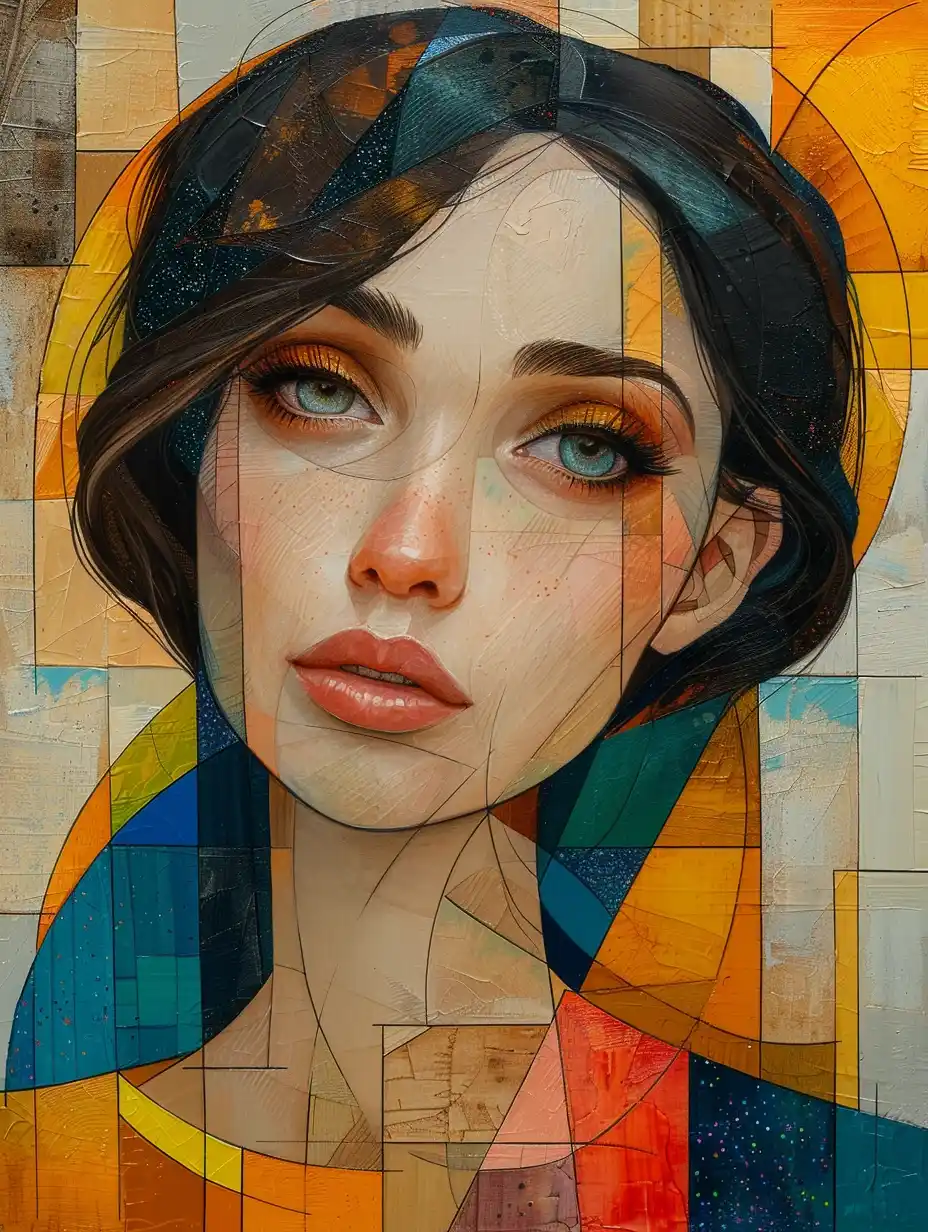 Cubist Woman with Dark Hair Midjourney 提示词生成效果