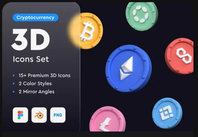 Cryptocurrency 3D Icons Set