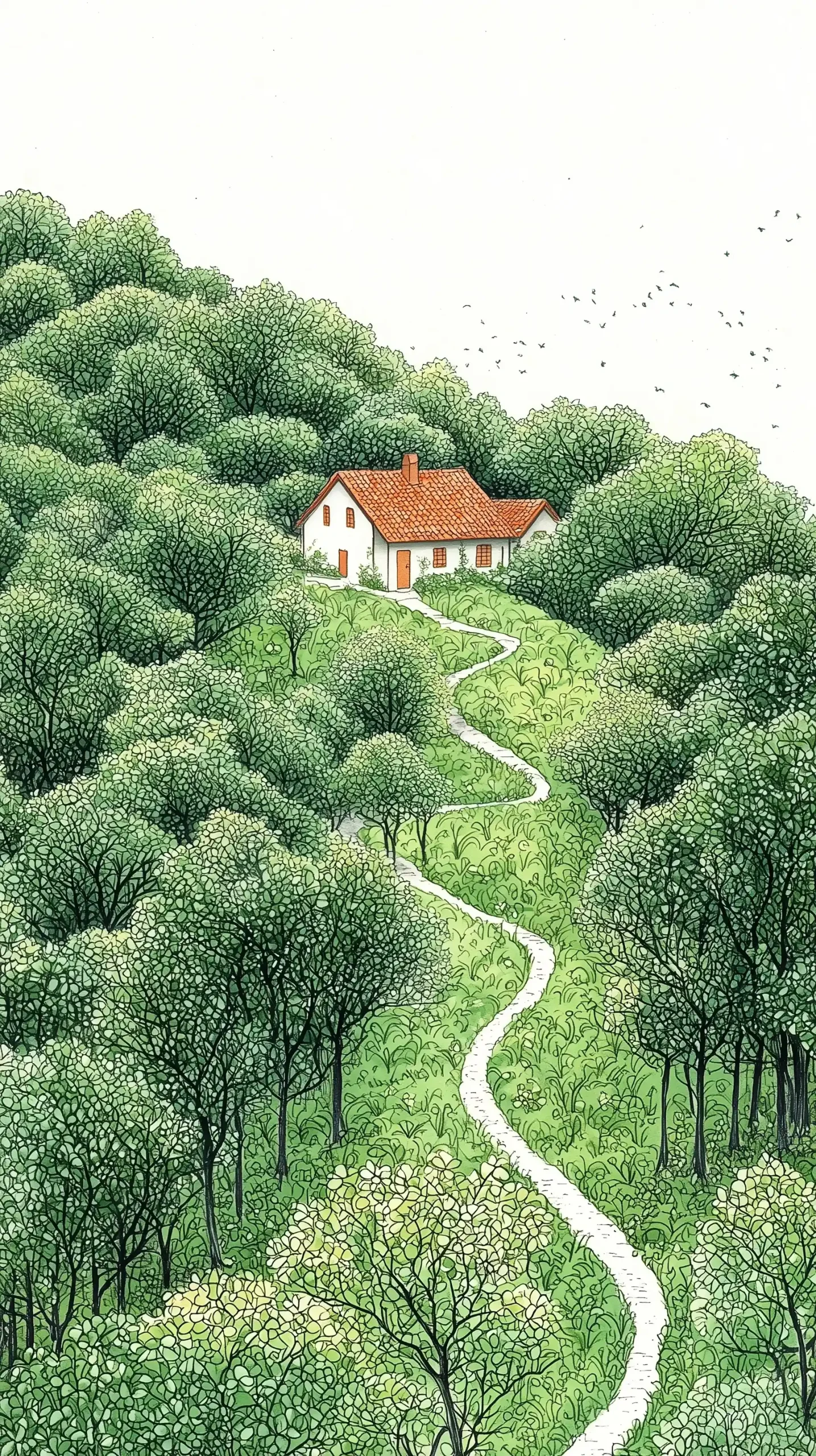 Sparse Forest Winery Illustration Midjourney提示词