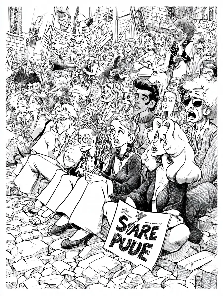 Hippies Protest Ink Drawing Midjourney提示词