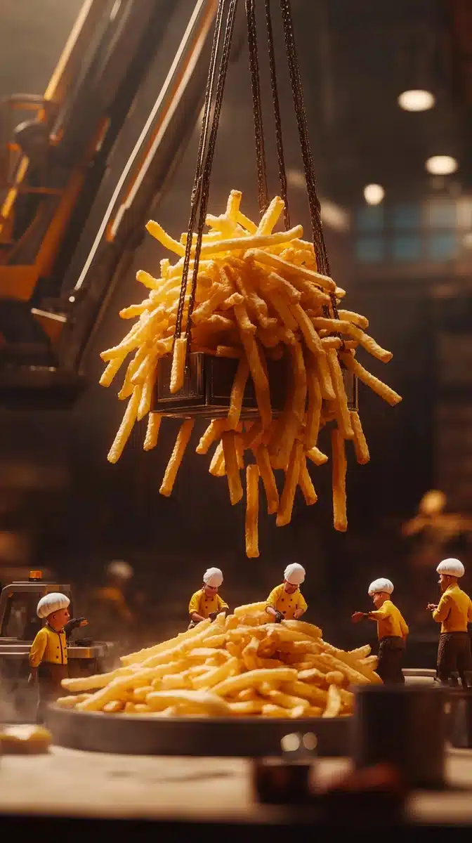 Cinematic Fries Crane Operation Midjourney提示词