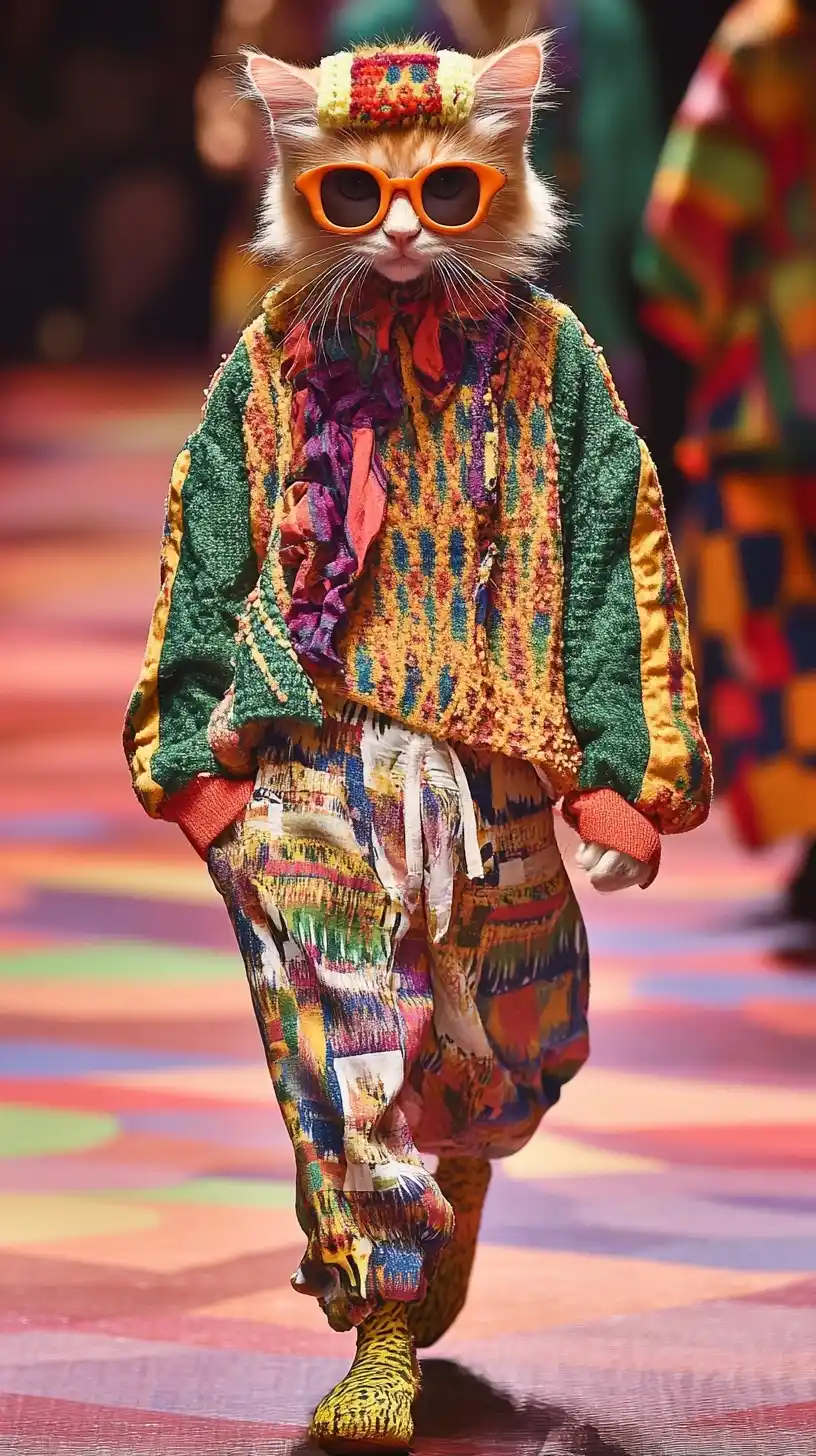 Felinoid Fashion on Runway Midjourney提示词