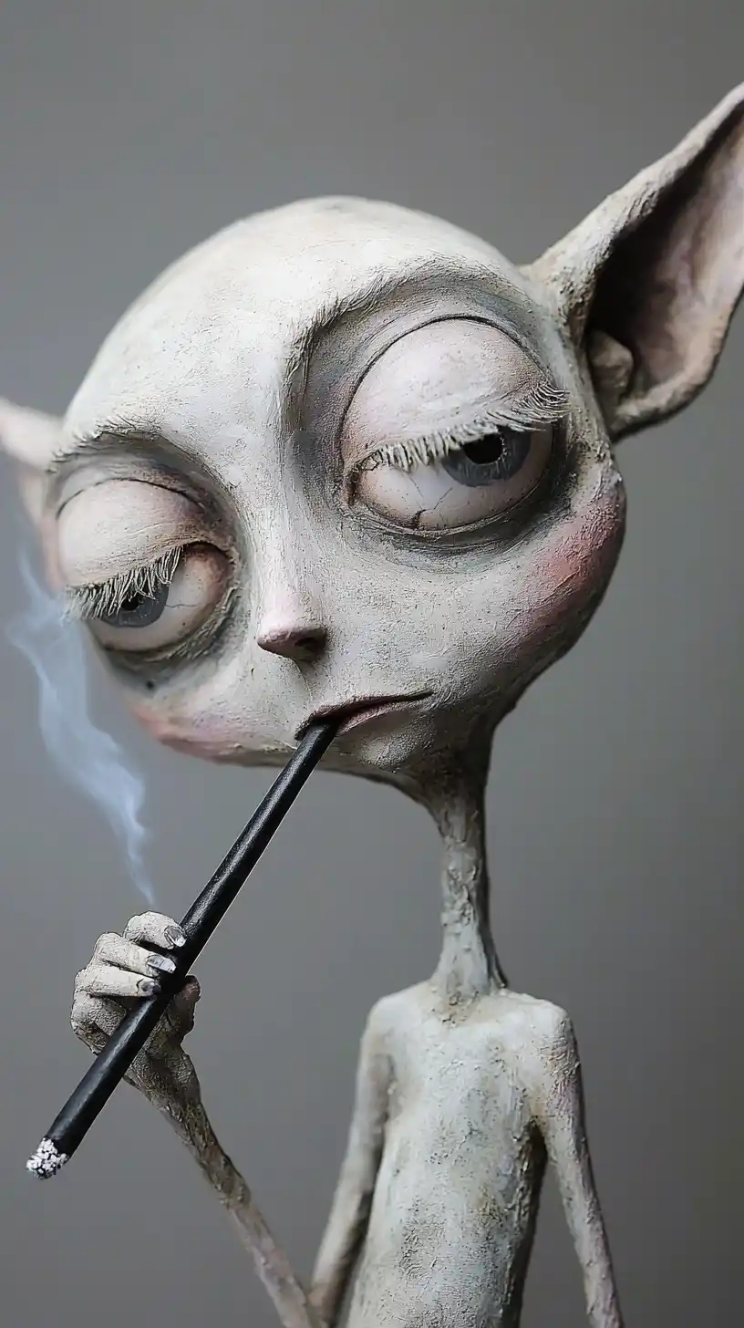 Skinny Elf Smoking Cigarette Midjourney提示词