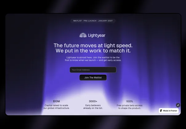 等候名单落地页Framer模板（Lightyear），Lightyear – Join The Waitlist
