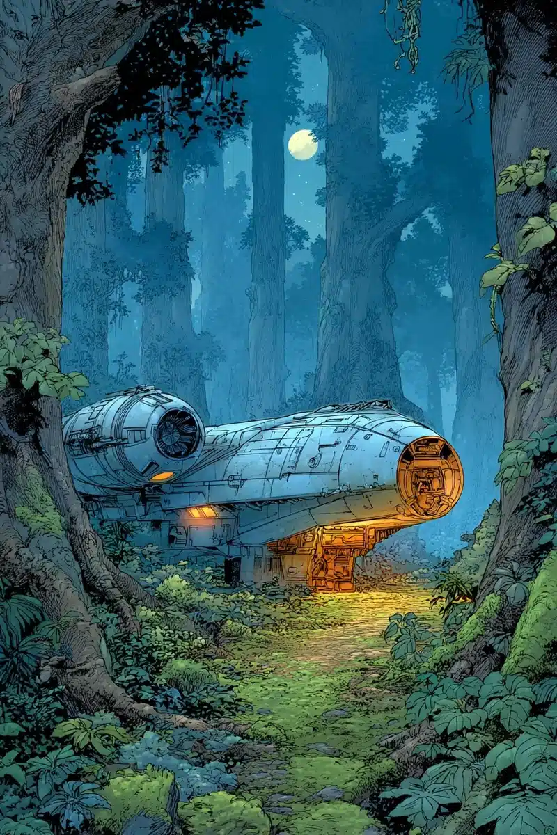 Comic Serenity in Forest Midjourney提示词