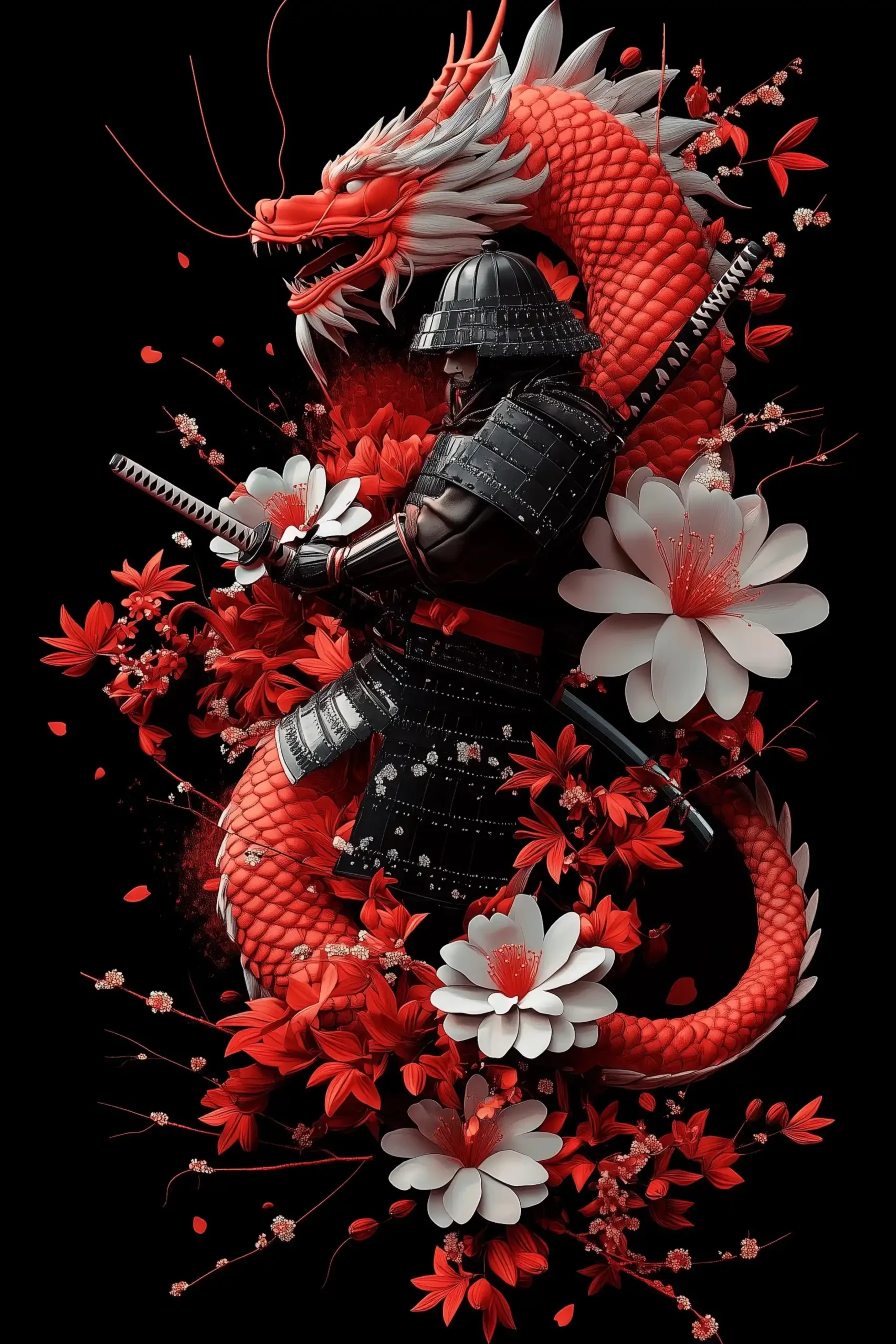 3D Samurai and Dragon Design Midjourney提示词