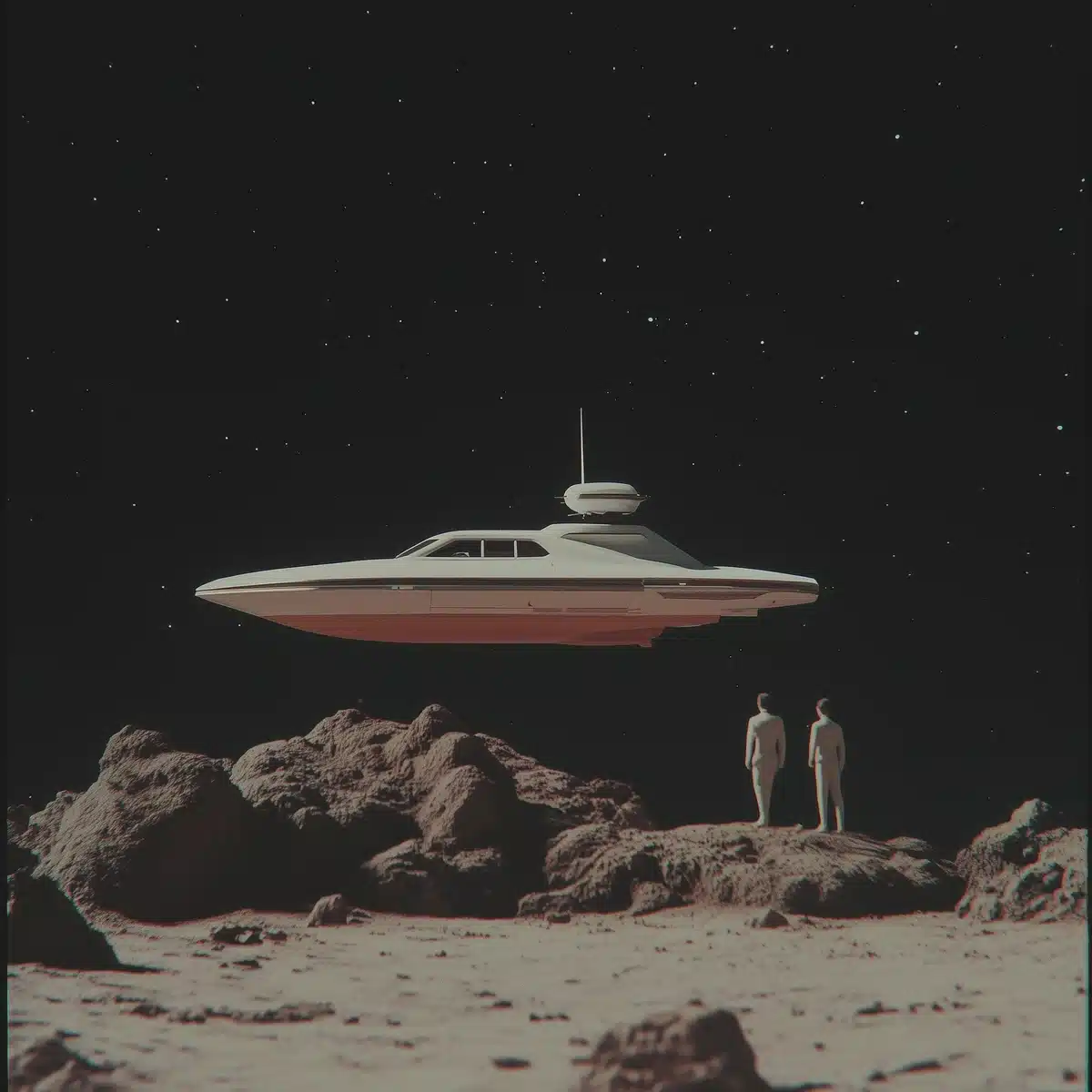Vintage Sci-Fi Boat in Space Midjourney提示词
