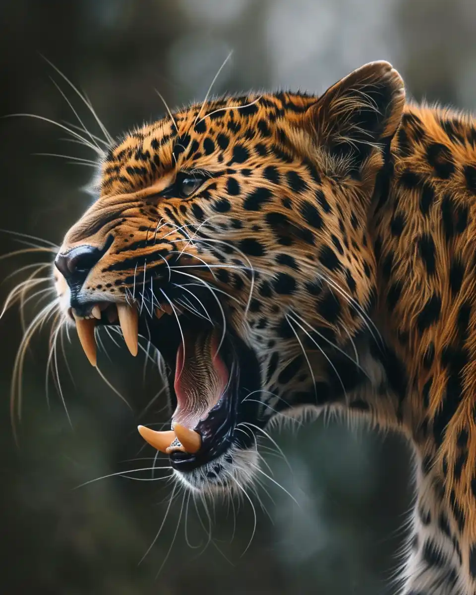 Photorealistic Hissing Leopard Midjourney提示词