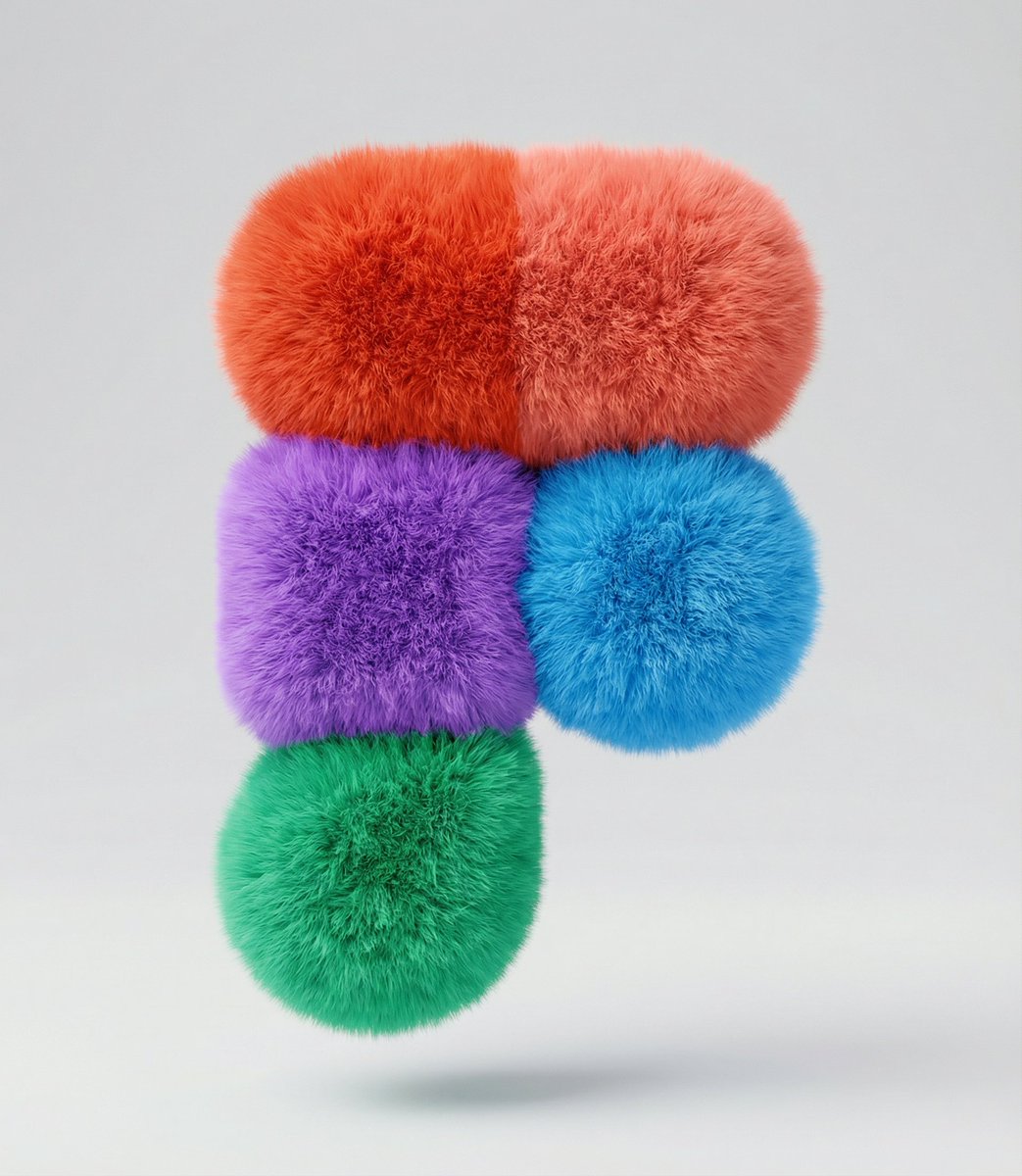 Colorful Fluffy Letter F 3D Render - Playful Abstract Art Nano Banana提示词