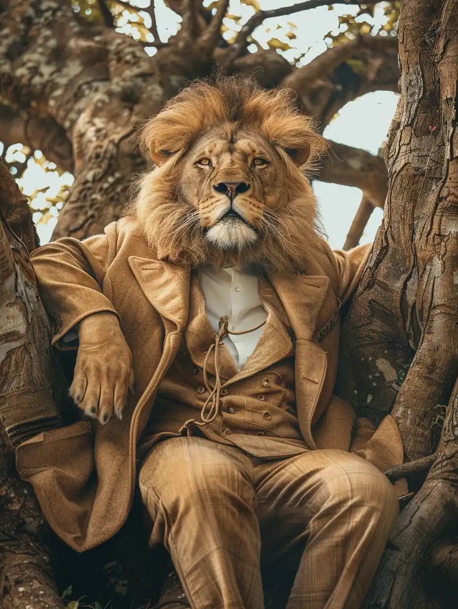 Cinematic Lion in Tree Midjourney提示词