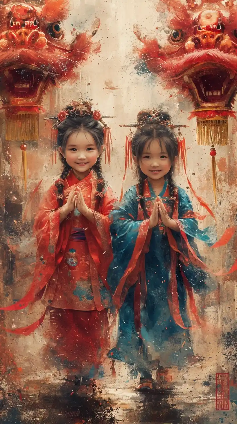 Chinese New Year Dragon Dance Midjourney提示词