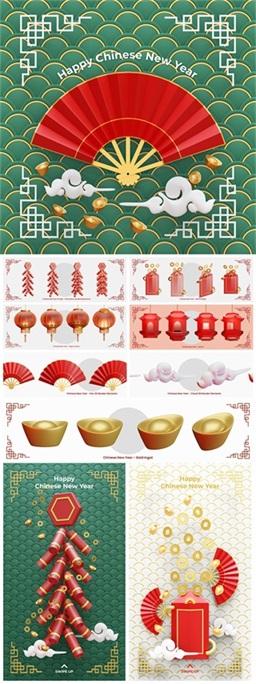 10款新年新春灯笼鞭炮中国风3D元素PSD格式20221021