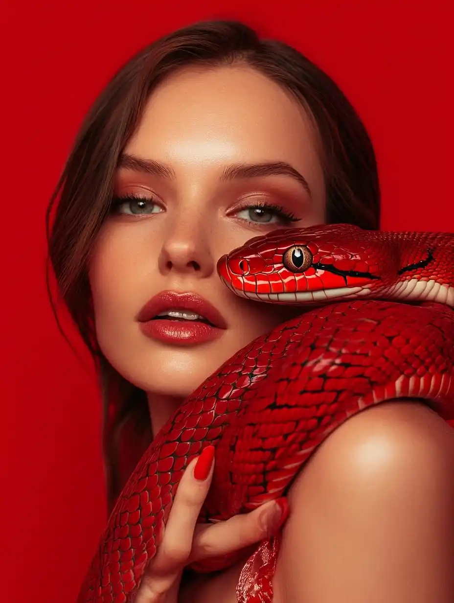 Woman and Red Snake Photography Midjourney提示词