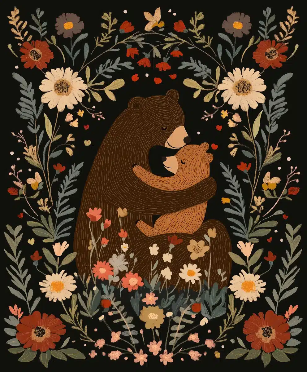 Whimsical Bears with Florals Midjourney提示词