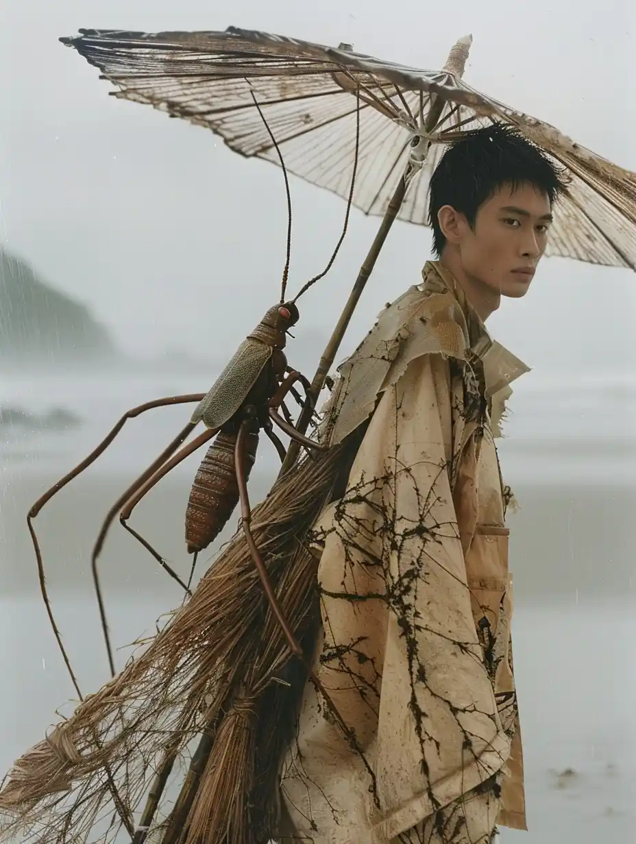 Bamboo-Clad Model with Stick Insect Midjourney提示词