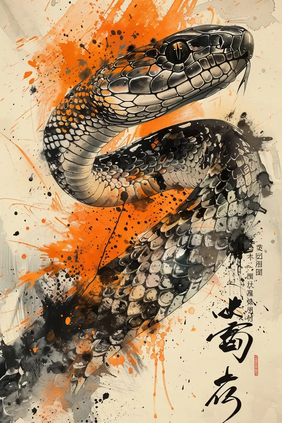 Ink Snake Poster Art Midjourney 提示词生成效果