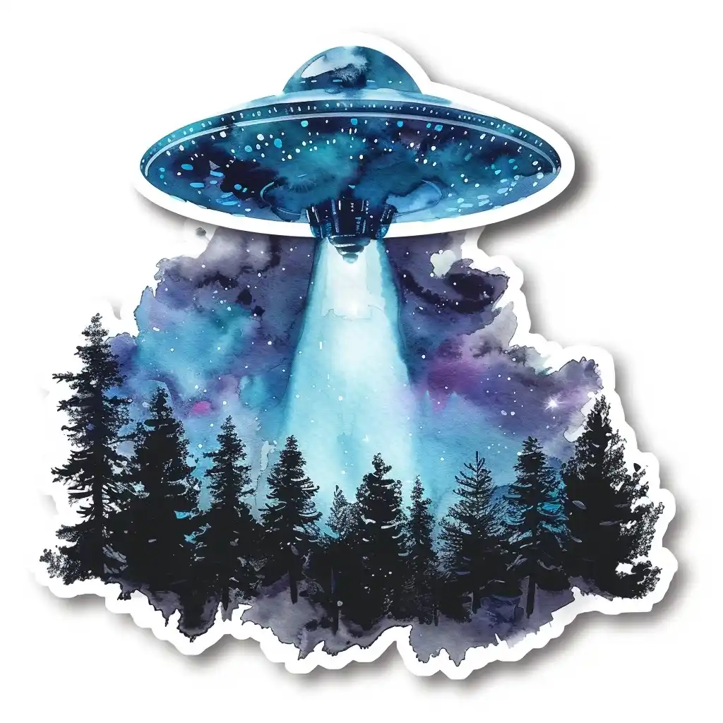 Playful UFO Watercolor Stickers Midjourney提示词