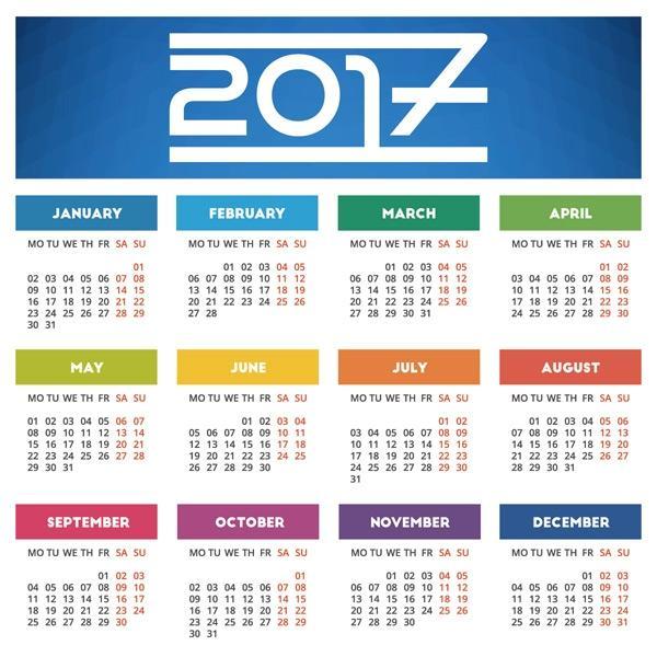 2017年日历矢量图