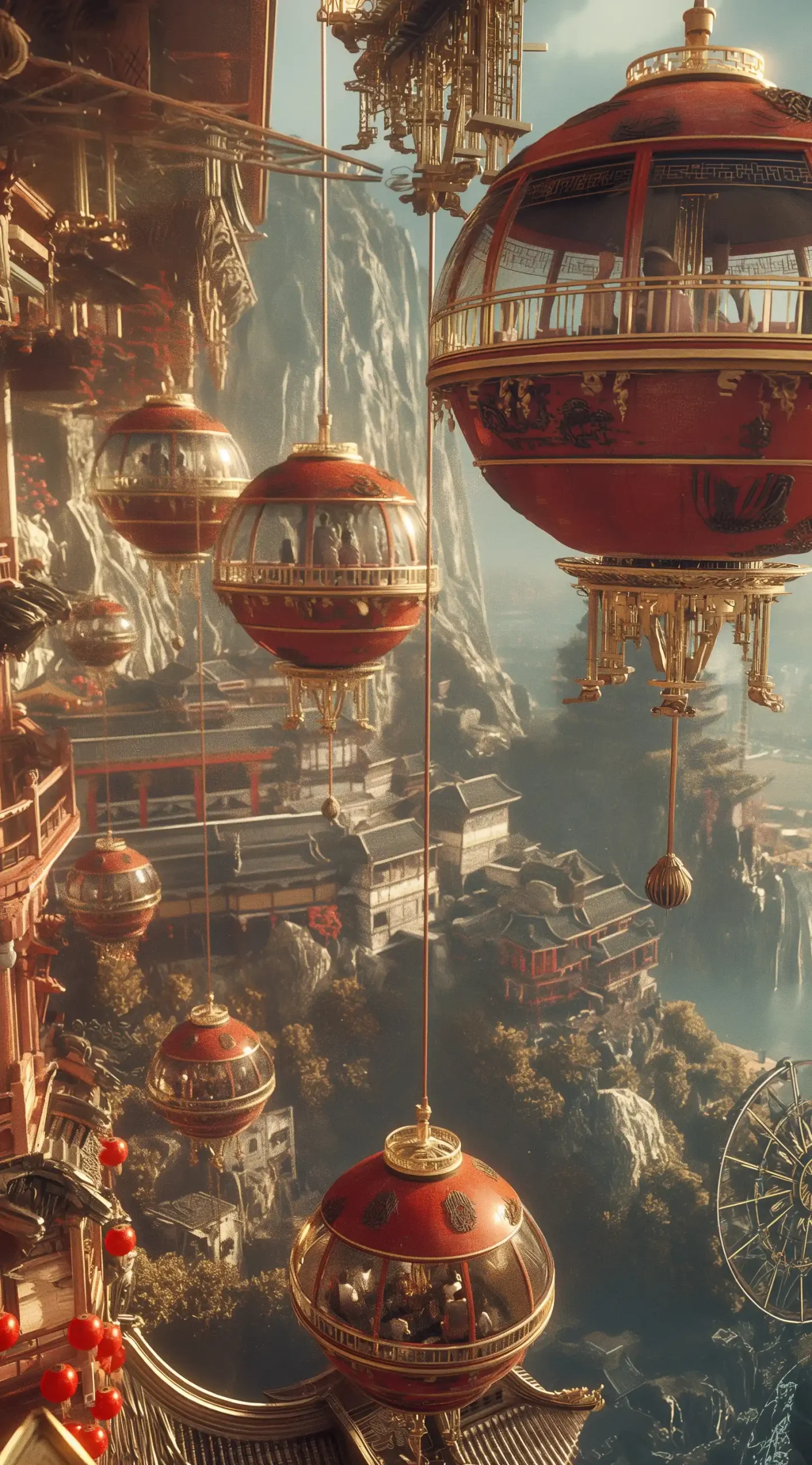 Chinese Airship Ferris Wheel Midjourney提示词