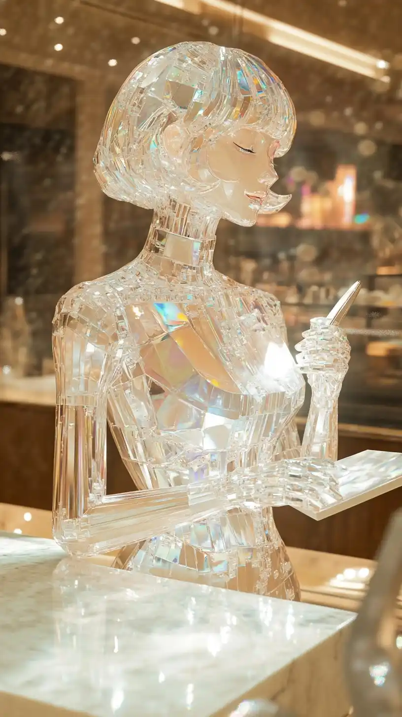 Crystal Woman in Cafe Midjourney 提示词生成效果