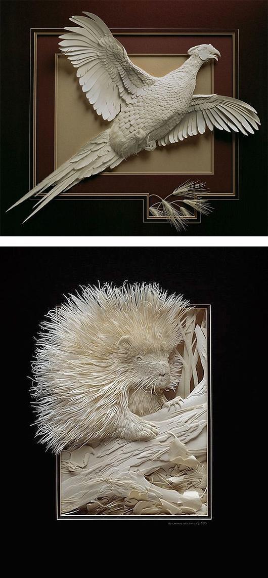 现实的野生动物纸雕塑由calvinnicholls
