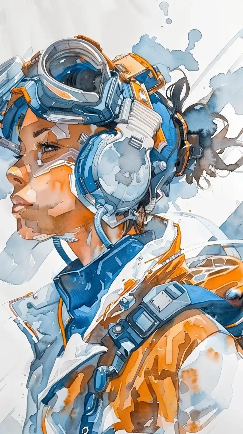 Futuristic Japanese Woman Greg Tocchini Watercolor Midjourney提示词