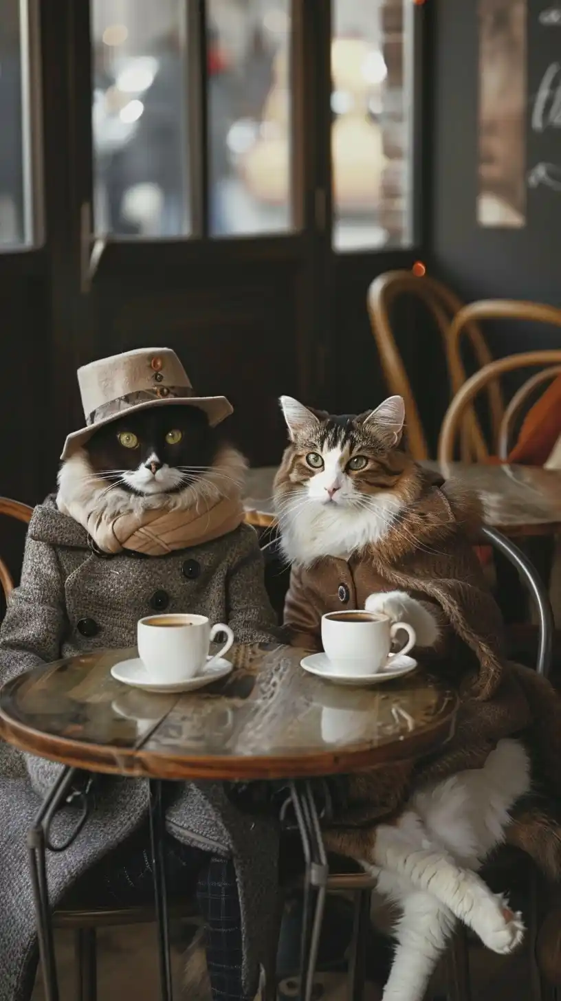 Fashionable Feline Cafe Sip Midjourney提示词