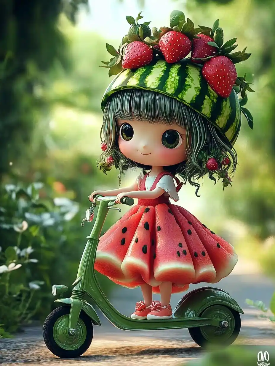 Cartoon Girl on Scooter Midjourney 提示词生成效果