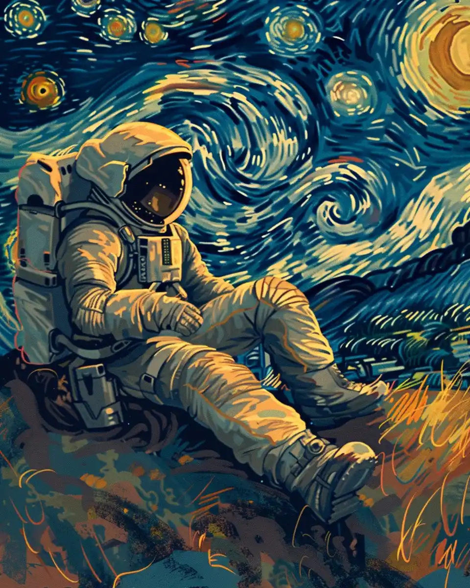 Van Gogh Style Astronaut Midjourney提示词