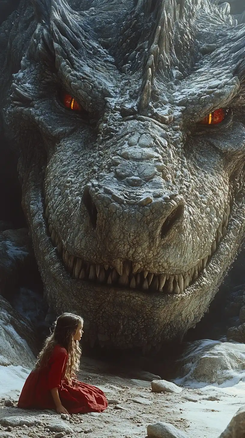 Girl and Dragon in Snow Midjourney提示词