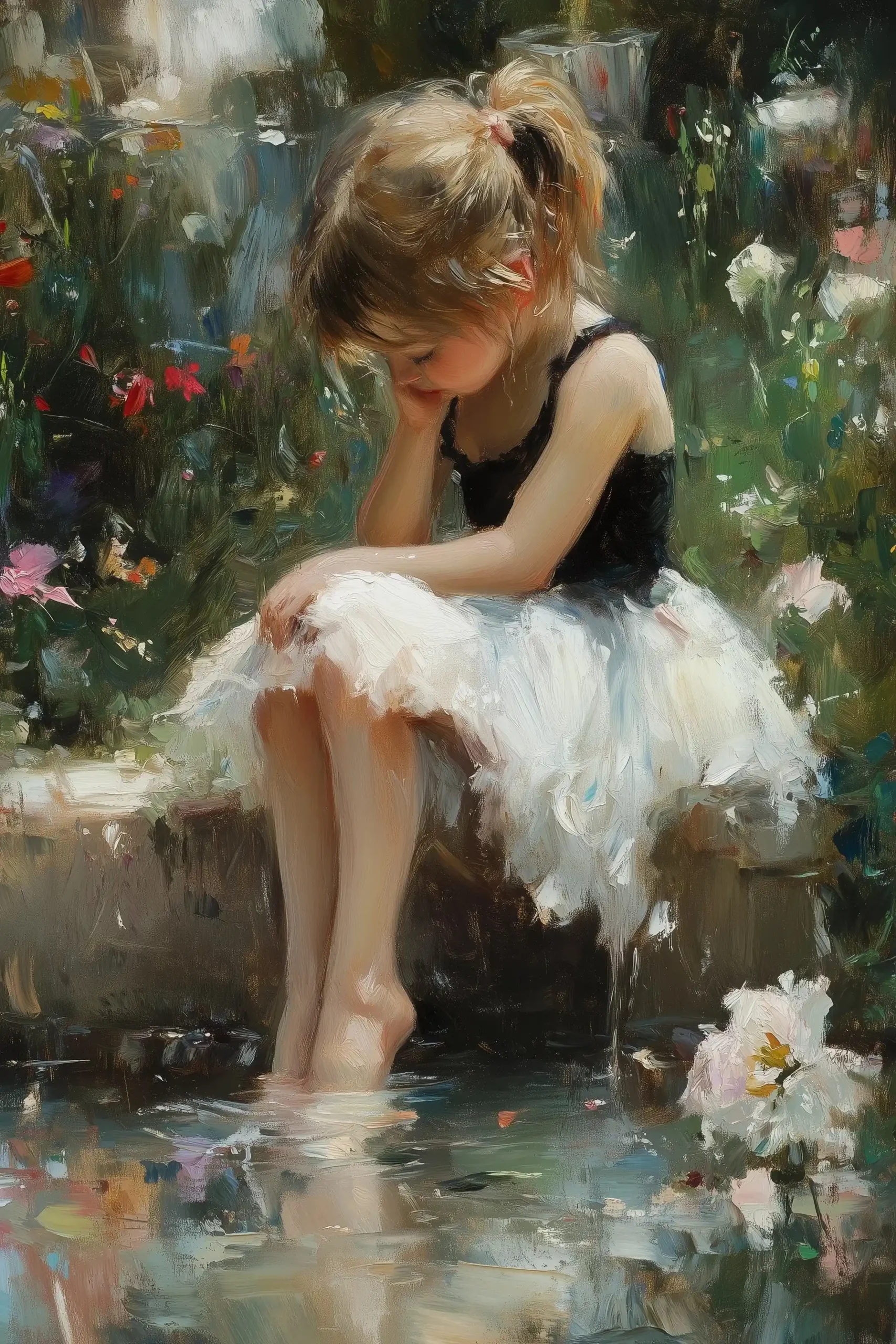 Impressionist Girl by Water Midjourney提示词