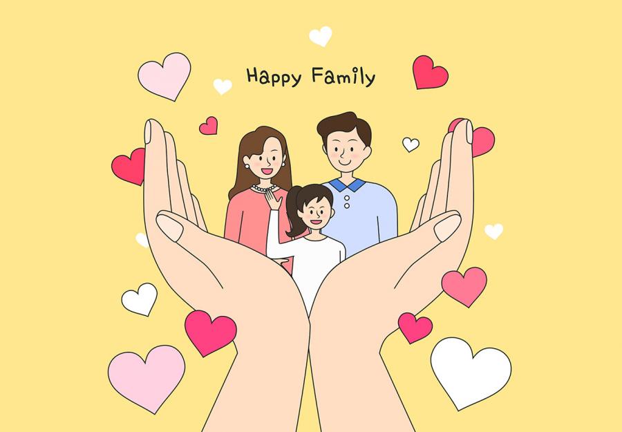 10款卡通幸福甜蜜家庭人物合照合影全家福ai矢量插画设计素材