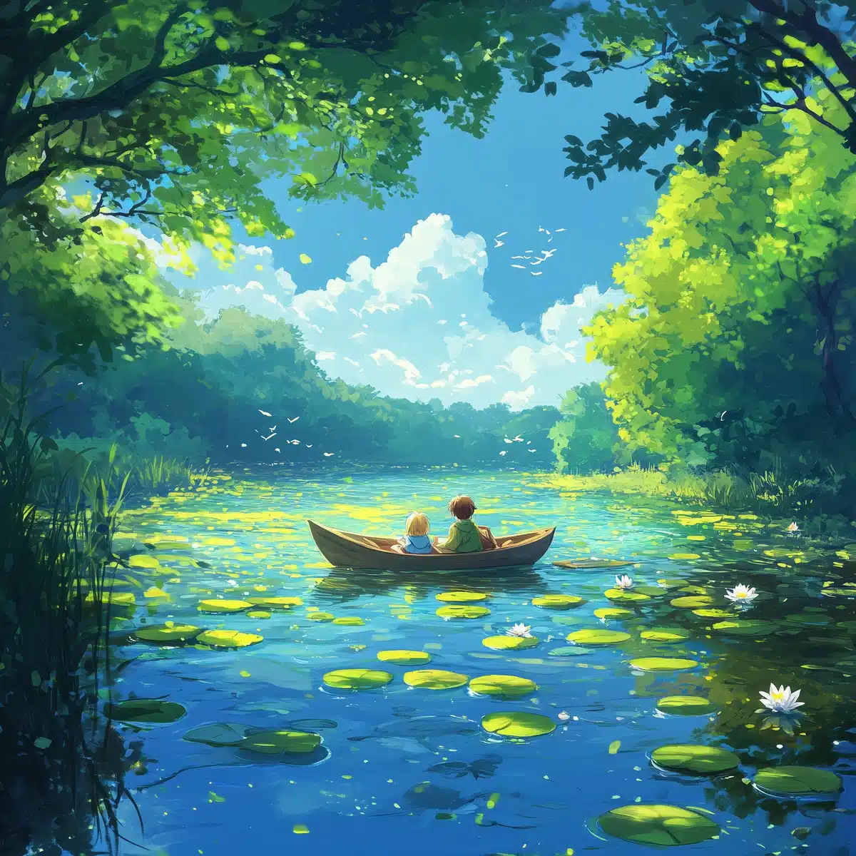 Fantasy Boat on Pond Midjourney提示词