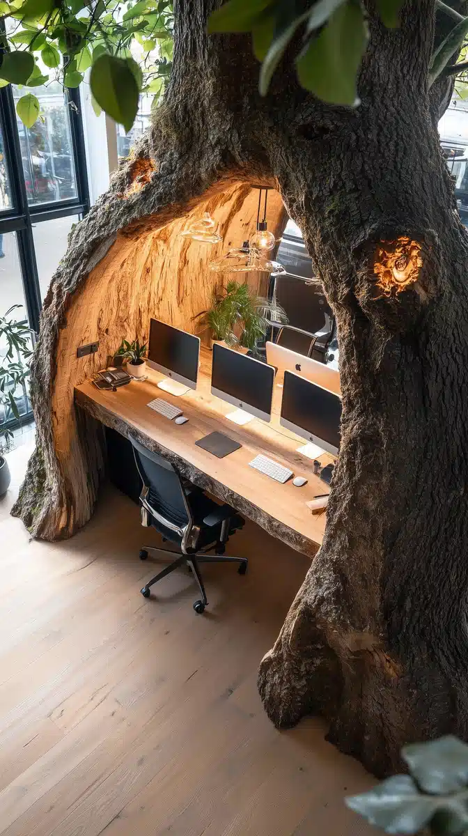 Tree Trunk Workspace Design Midjourney提示词