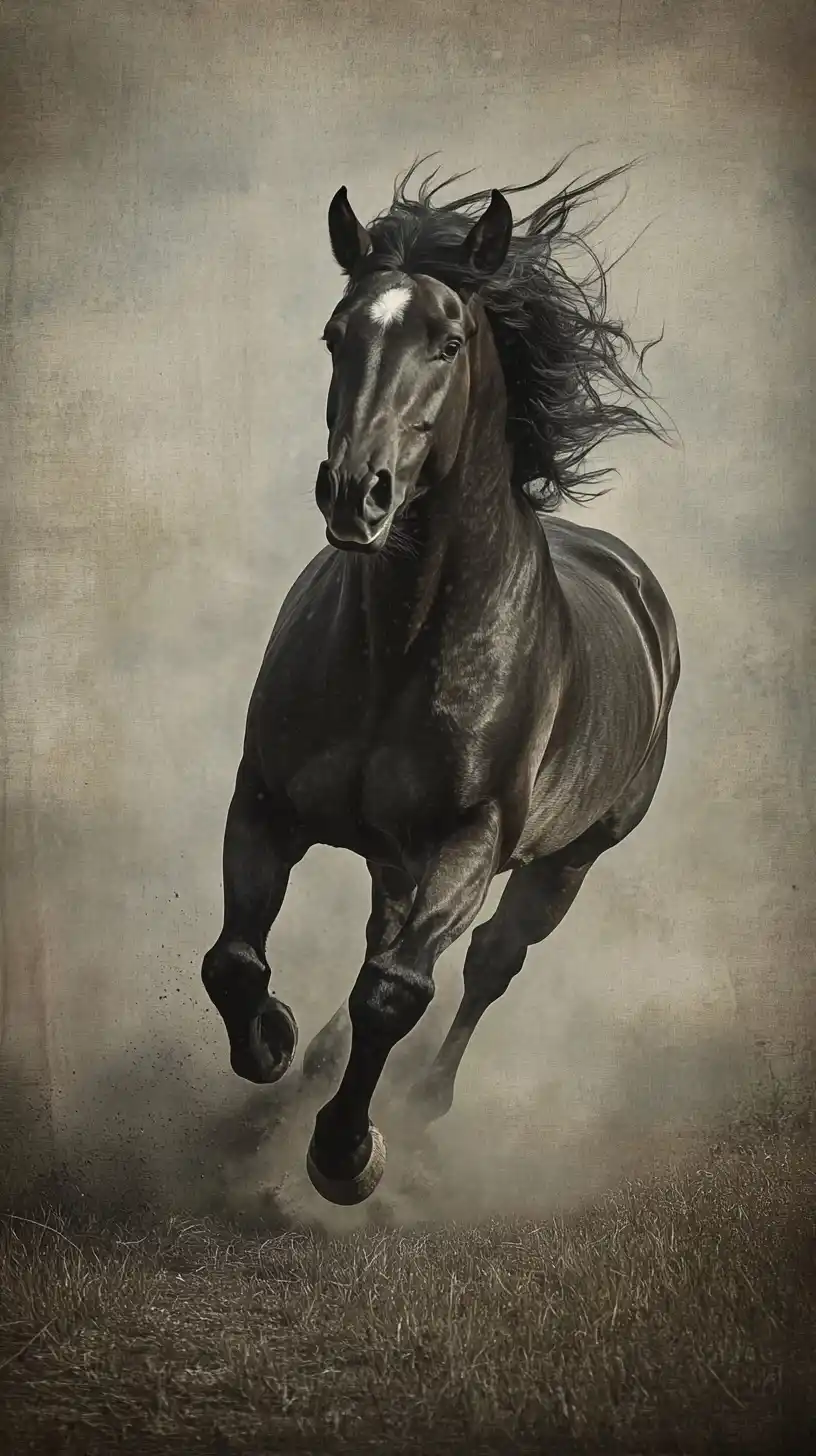 Galloping Stallion in Vintage Photography Midjourney提示词