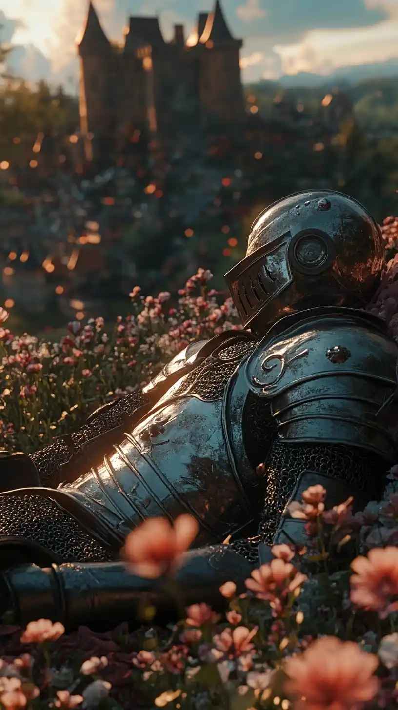 Knight in Flowers Realism Midjourney提示词