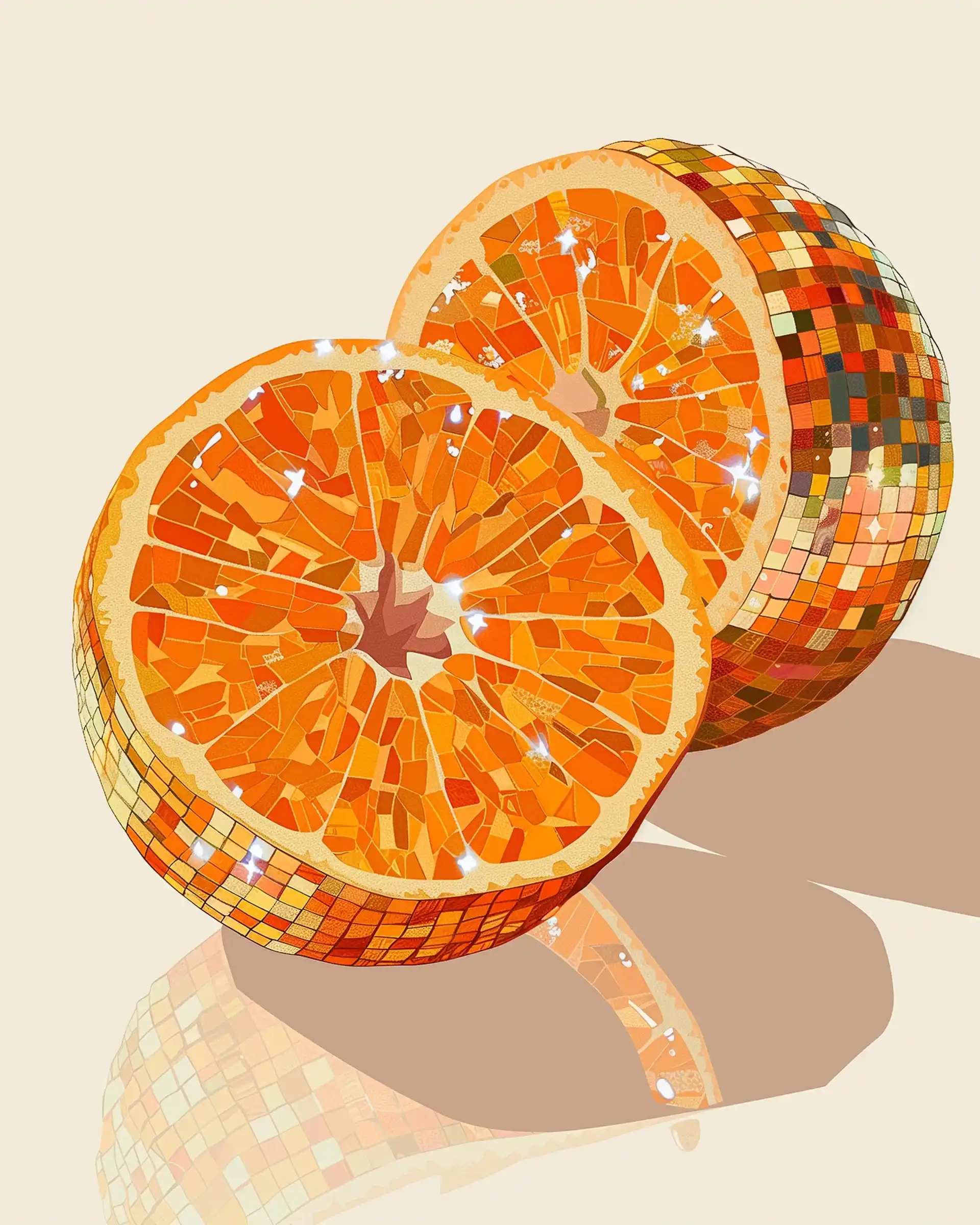 Disco Orange Mosaic Illustration Midjourney提示词