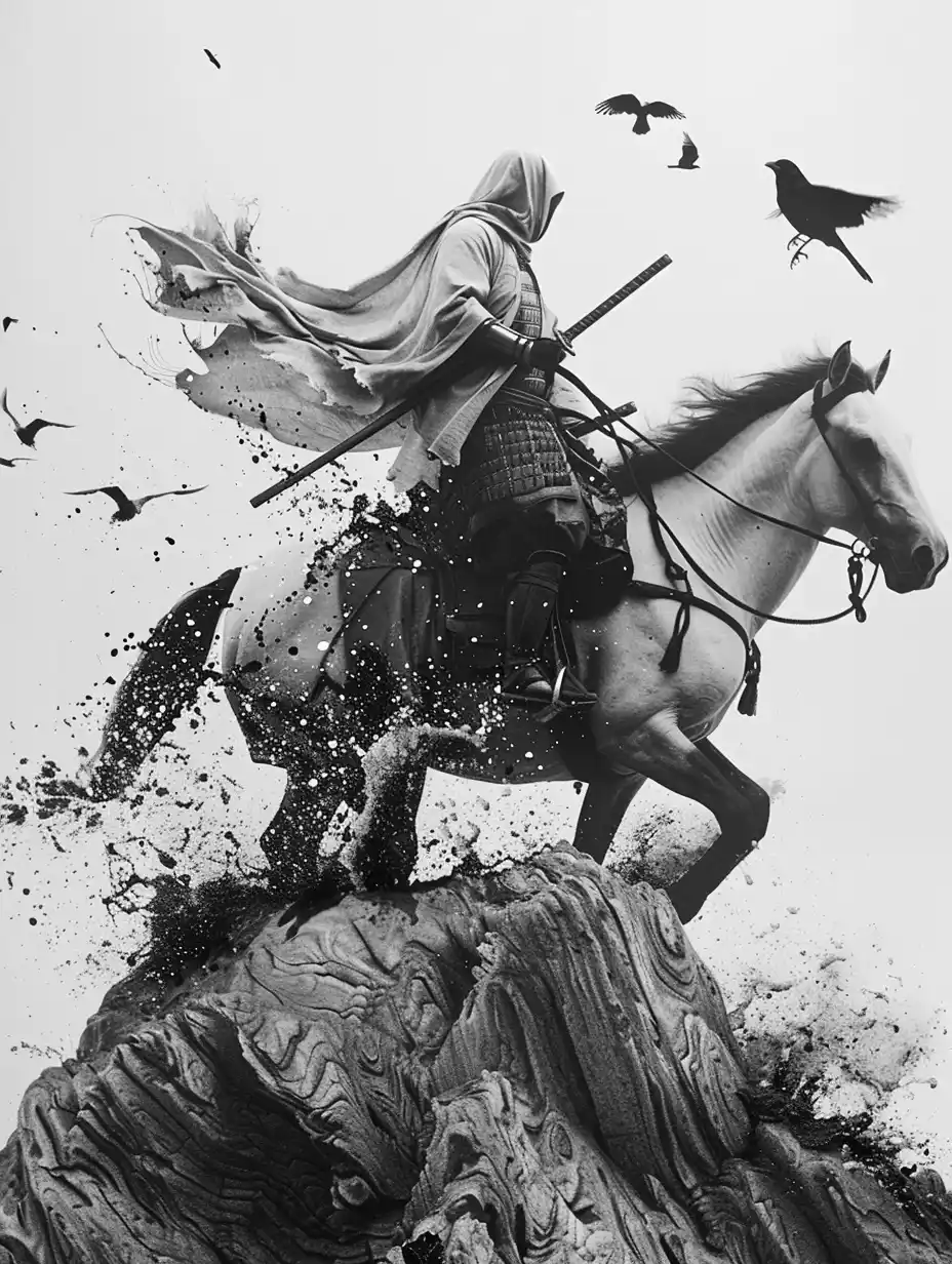 Ink Samurai Crow Zen Midjourney提示词
