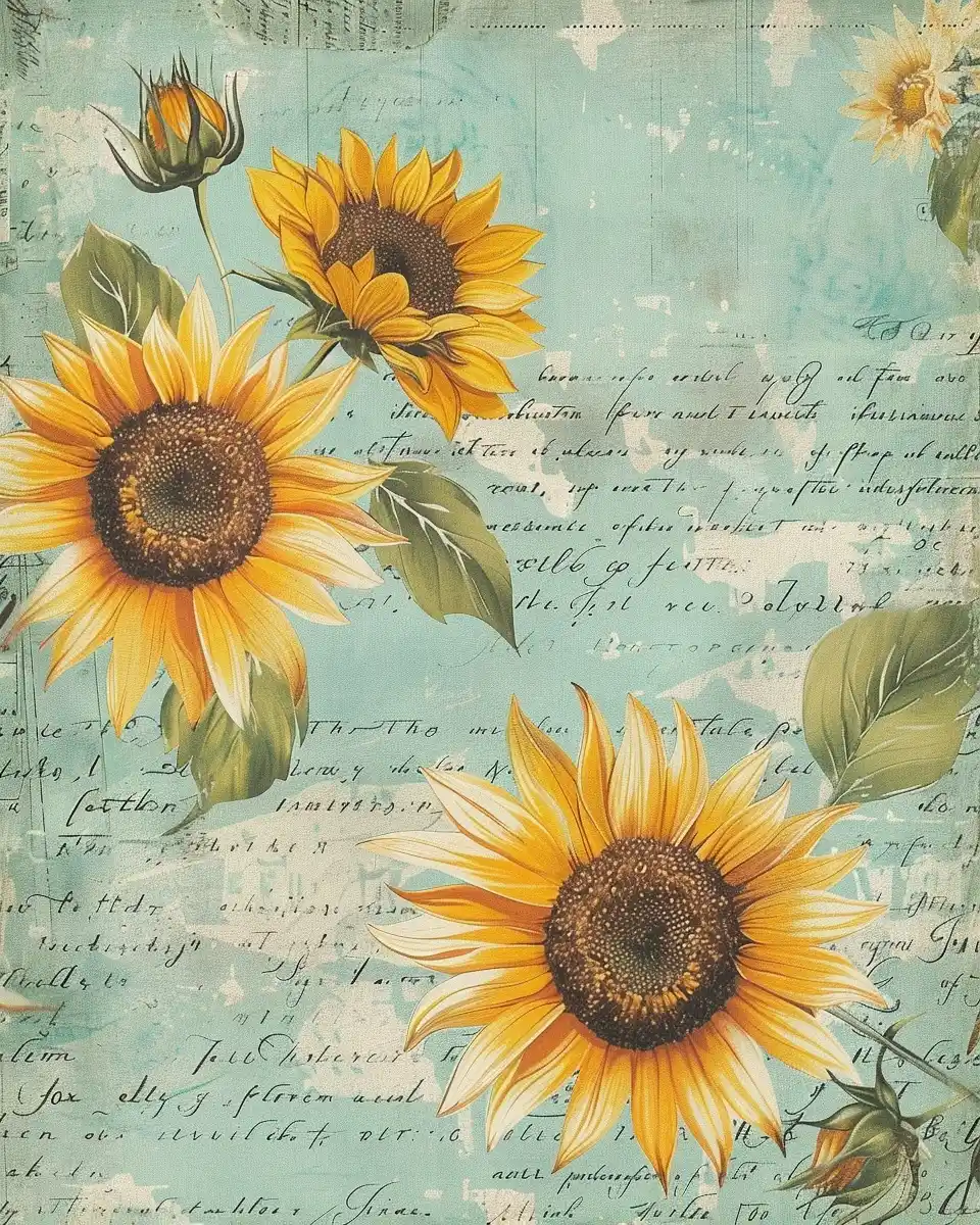 Vintage Sunflower Scrapbook Midjourney 提示词生成效果