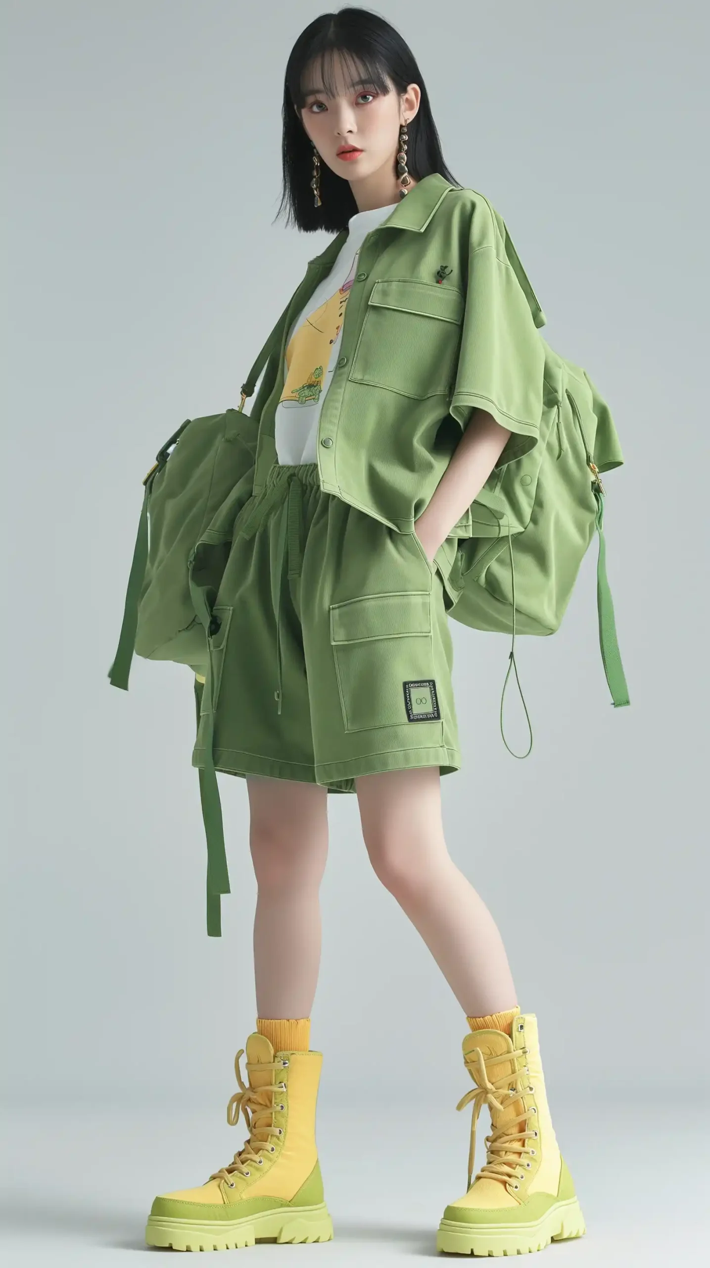 Korean Girl in Green Midjourney提示词