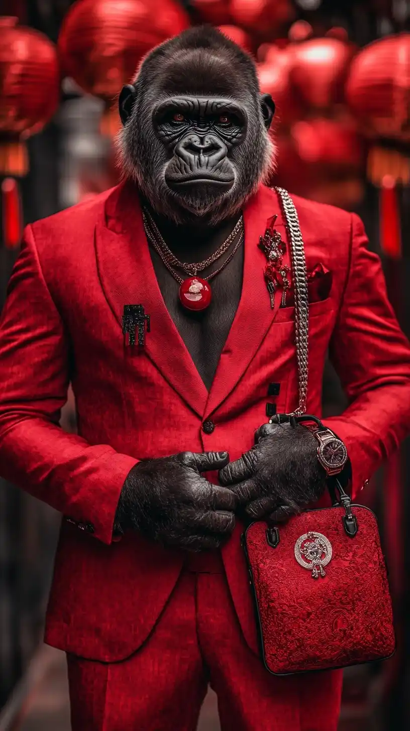 Gorilla in Suit Celebration Midjourney提示词