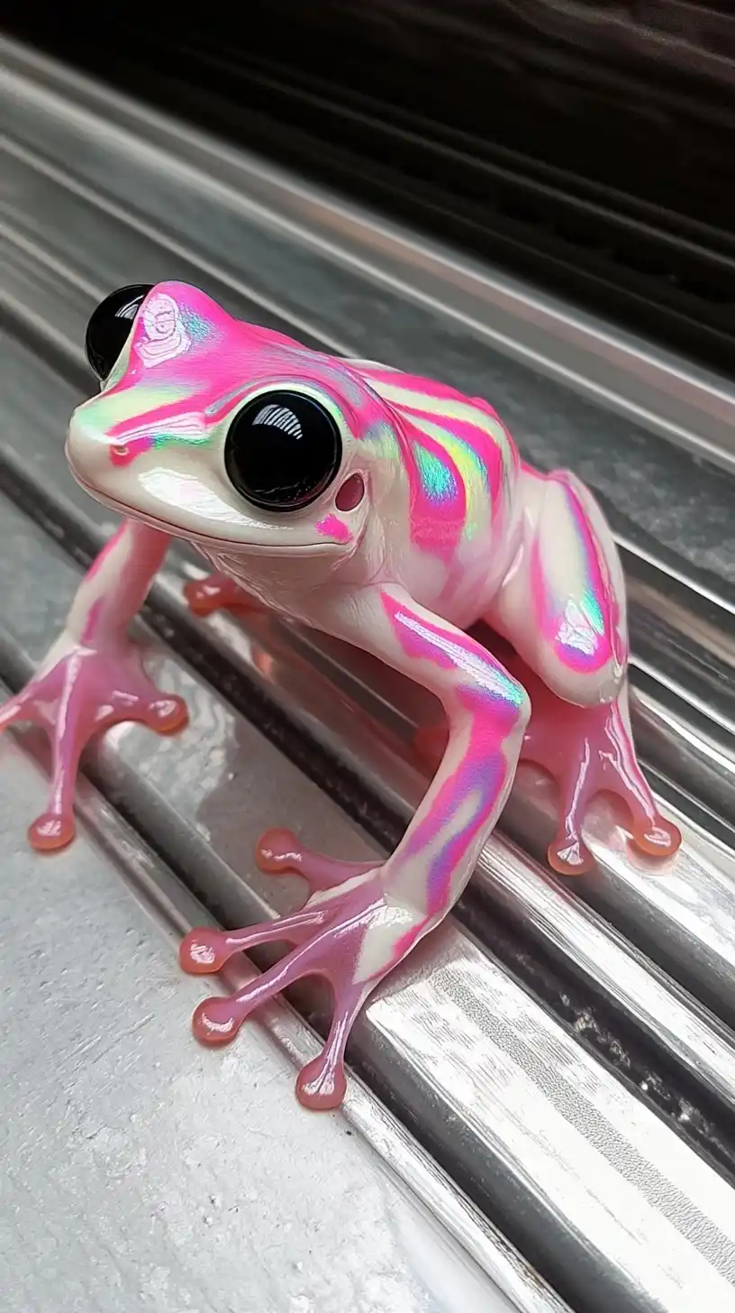 Iridescent Frog on Steel Midjourney提示词