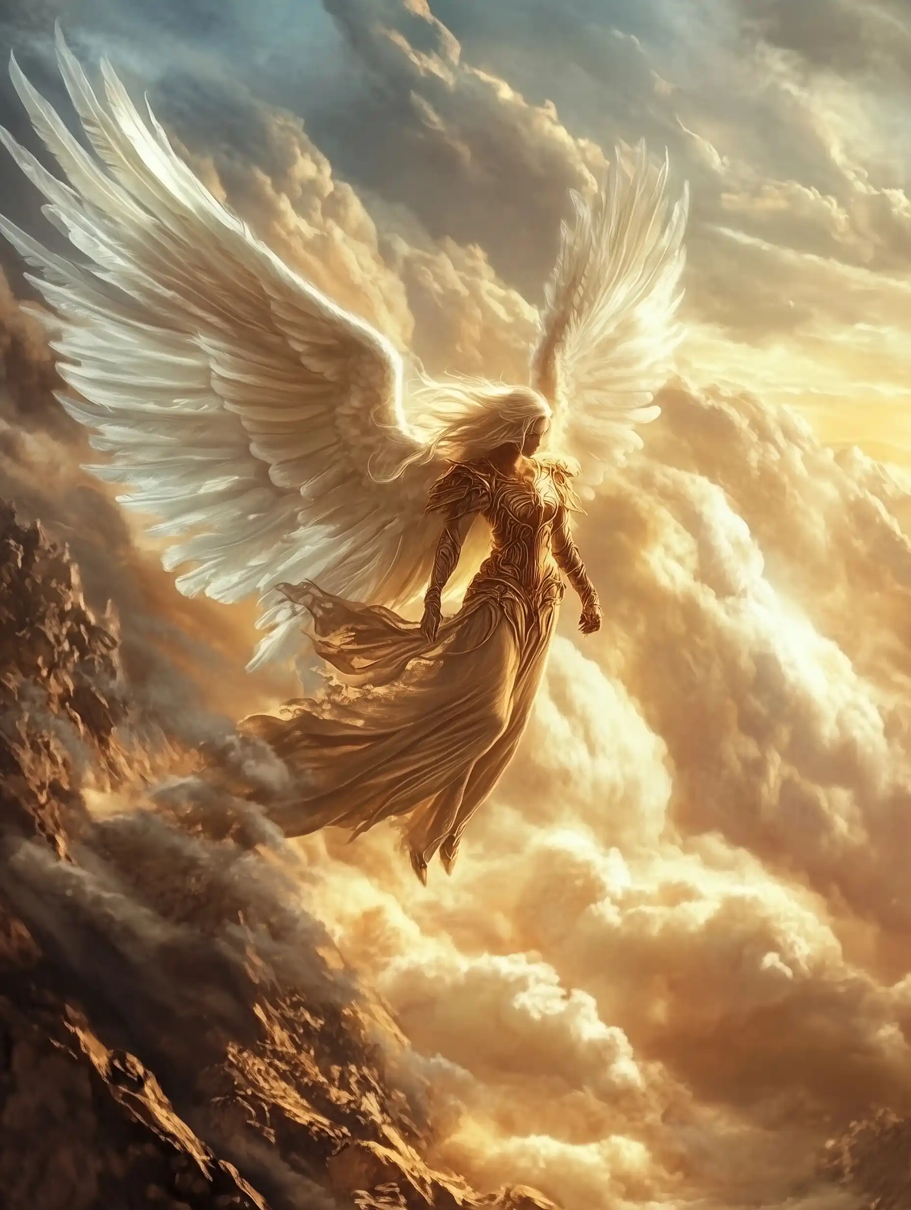 Fantasy Angel in Clouds Midjourney提示词