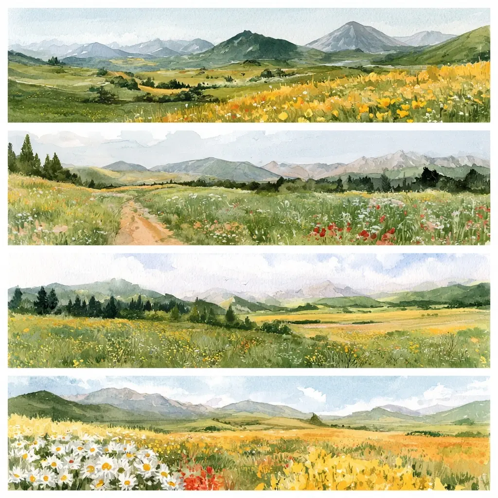 Watercolor Wildflower Landscape Midjourney提示词