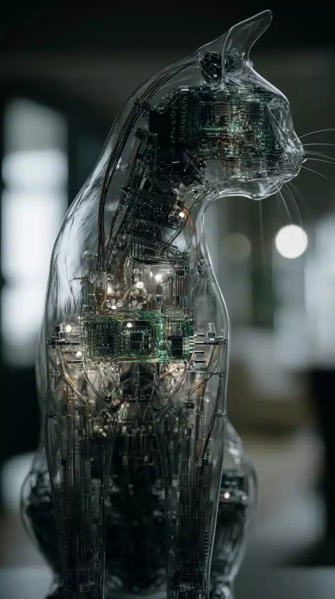 Transparent Cat with Electronics Midjourney提示词