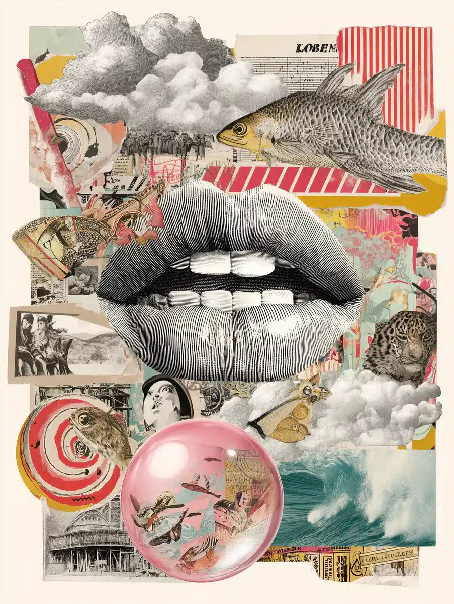 Collage Lips with Miniature Worlds Midjourney提示词