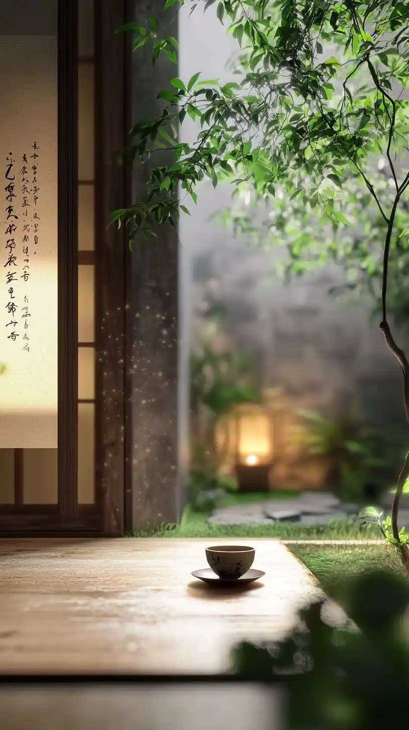Zen Room with Calligraphy Midjourney提示词