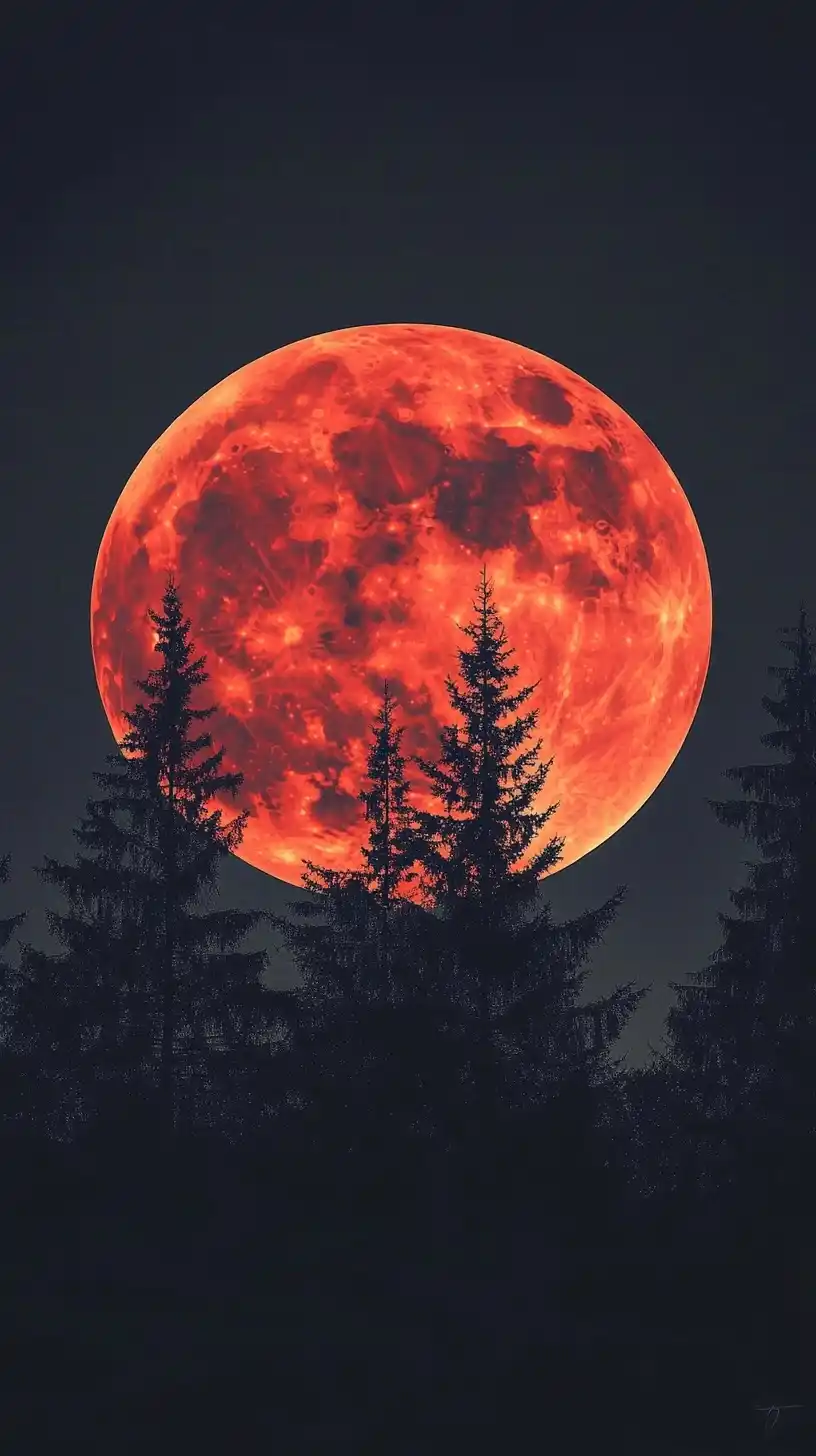 Photorealistic Red Moon Silhouette Midjourney提示词