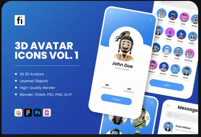 30 3D Avatar and Character Icon Set Vol 1